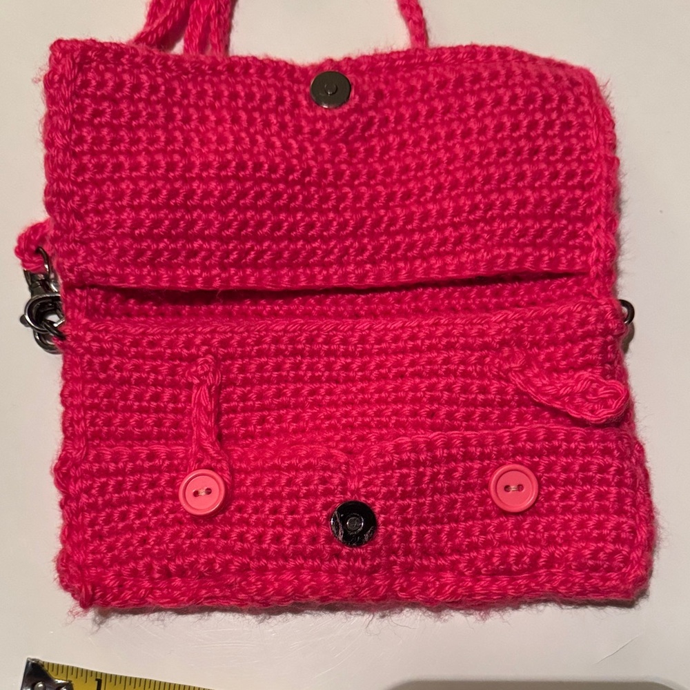 Handcrafted Hot Pink Crochet Crossbody Bag - Picture 5 of 13